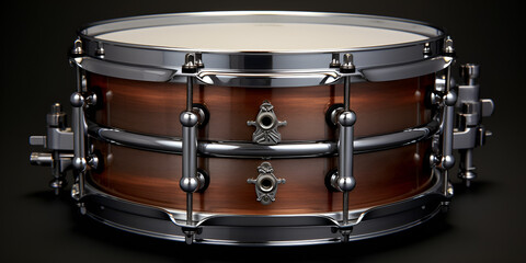 Fototapeta na wymiar snare drum on a dark background , Rhythmic Elegance: Snare Drum on a Dark Background Generative Ai