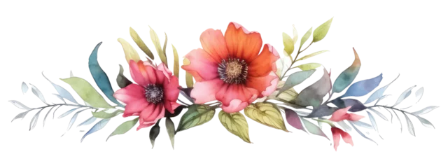 Foto op Plexiglas watercolor flowers wildflower border isolated on transparent background © kharom