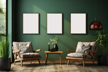 Empty frames on wall in modern interior. 