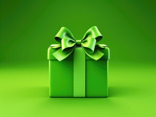 green gift box on green background for Christmas or New Year