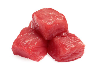 Pieces of raw beef isolated on white