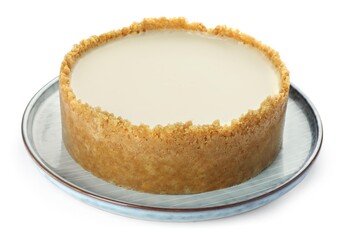 Tasty vegan tofu cheesecake isolated on white