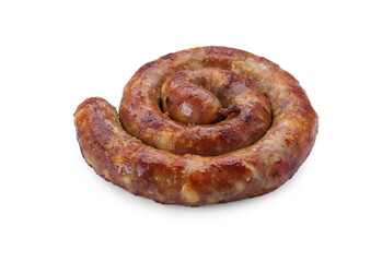 One ring of delicious homemade sausage isolated on white