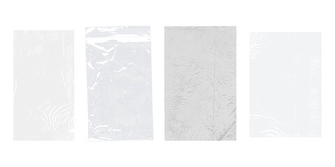 Photo of various polyethylene packages on a black background. Polythene wraps for an overlay...