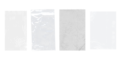 Photo of various polyethylene packages on a black background. Polythene wraps for an overlay effect. Plastic Bag, Plastic Shmastic - Textures & Objects Bundle