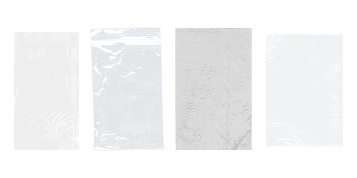 Photo of various polyethylene packages on a black background. Polythene wraps for an overlay effect. Plastic Bag, Plastic Shmastic - Textures & Objects Bundle