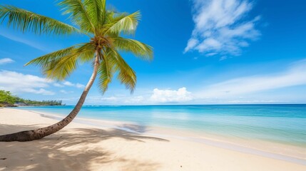 AI generated illustration of a tranquil beach view featuring a single palm tree