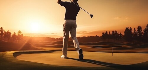 Arabic Male Golf Tour Pro On Fairway Golfing At Dusk Generative AI