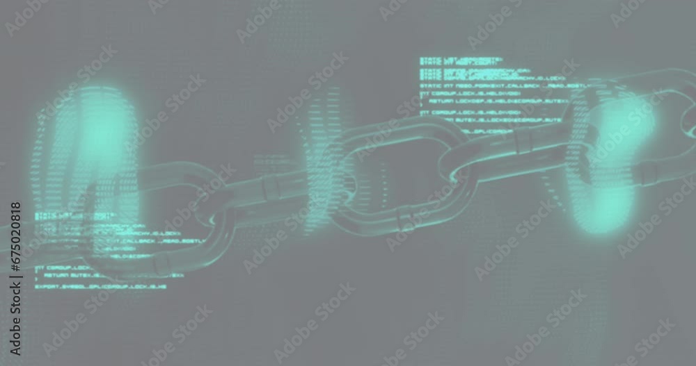 Poster animation of abstract pattern, blockchain and computer language over black background