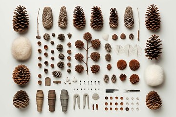 AI generated illustration of  selection of natural materials, including pine cones, wool - Powered by Adobe