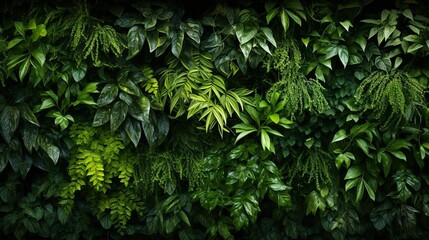 AI generated illustration of a green wall of foliage with lush greenery