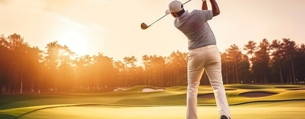 Asian Male Golf Tour Pro On Grassy Green Playing Golf At Dawn Generative AI