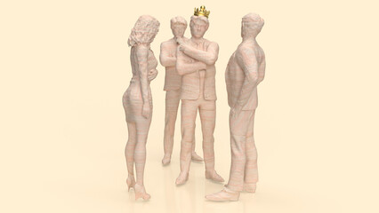 The man and gold crown for leader concept 3d rendering..
