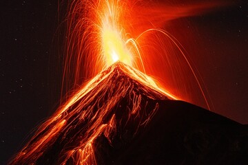 Breathtaking view of the Fuego volcano unleashing its wrath in an epic eruption. Guatemala. - obrazy, fototapety, plakaty