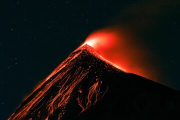 Breathtaking view of the Fuego volcano unleashing its wrath in an epic eruption. Guatemala.