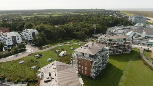 Aerial Drone Footage of a Coastal Hotel Resort in Cuxhaven, Northern Germany