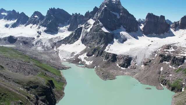 Aerial of Chitta Katha Lake, Neelum Valley of Azad Kashmir, Pakistan. This picturesque natural wonder is a hidden gem nestled amidst the breathtaking Himalayan mountains.