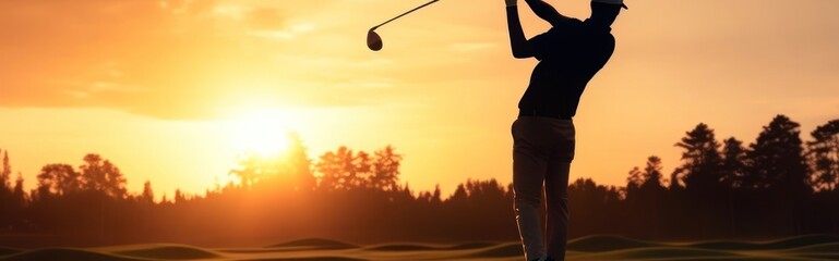 Black Male Golf Tour Pro On Golf Course Golfing At Sunset Generative AI