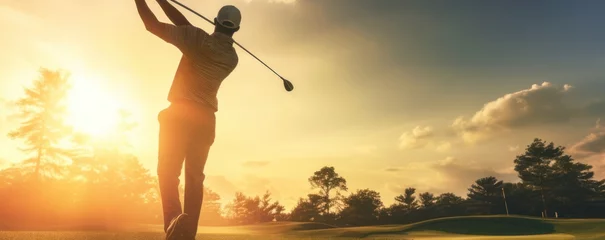 Fotobehang Black Male Golf Tour Pro On Tour Golfing At Dawn Generative AI © j@supervideoshop.com