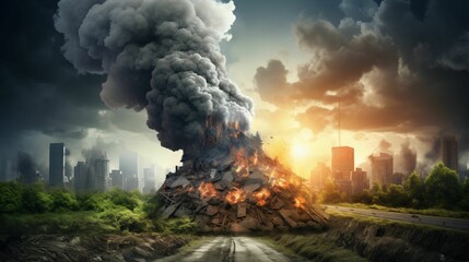 AI generated illustration of post-apocalyptic scenery showing the tragic results of climate change