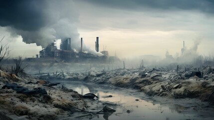 AI generated illustration of post-apocalyptic scenery showing the tragic results of climate change - obrazy, fototapety, plakaty