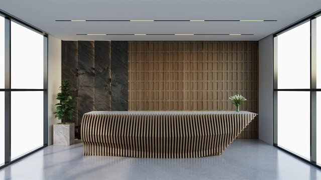 Interior Design animation contemporary and luxurious modern reception desk, 3D illustration rendering