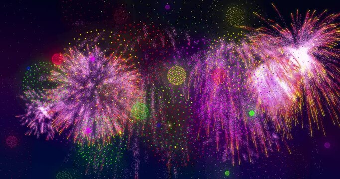 Animation of fireworks exploding on purple background