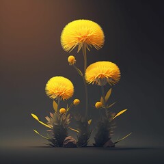 AI generated illustration of Three vibrant yellow blossoming flowers