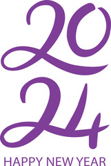 2024 Happy New Year logo text design. Vector illustration with Purple labels logo for diaries, notebooks, calendars. 2024 number design template. Happy New Year symbol on transparent background.
