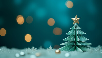 Fototapeta na wymiar Christmas Tree Illustration with Festive Bokeh Lights Background