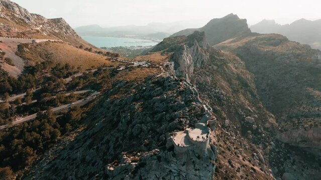 Drone view over rocky rough mountain landscapes