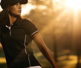 East Indian Female Golf Tour Pro On Golf Course Playing Golf At Sunset Generative AI