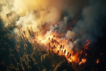 Fototapeta na wymiar AI generated illustration of a dramatic night scene featuring a large blaze consuming trees