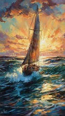 AI generated sailboat sailing on water during sunset