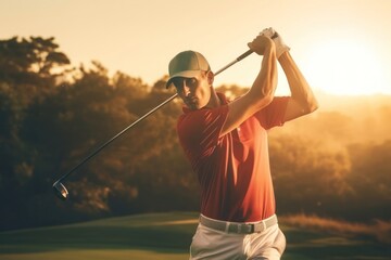 Hispanic Male Pro Golfer On Felt Playing Golf At Dawn Generative AI