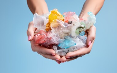 Hands holding plastic trash