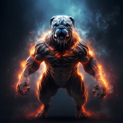 Fototapeta na wymiar Strong Dog with Fire Spirit Showing Muscle