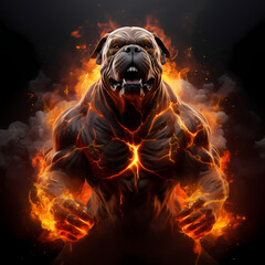Strong Dog with Fire Spirit Showing Muscle - obrazy, fototapety, plakaty