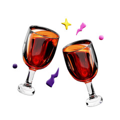 two glasses of champagne toasting for celebrate happy new year party event 3d icon illustration design