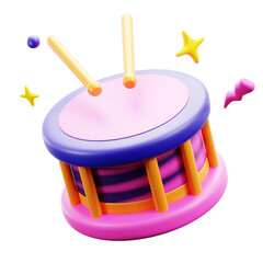 Festive Carnival Drum with stick for party music instrument celebration cultural event 3d icon illustration design - obrazy, fototapety, plakaty