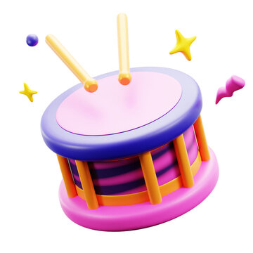 Festive Carnival Drum with stick for party music instrument celebration cultural event 3d icon illustration design