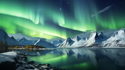 Fototapeta premium AI generated illustration of a night sky filled with a vibrant display of the Aurora Borealis