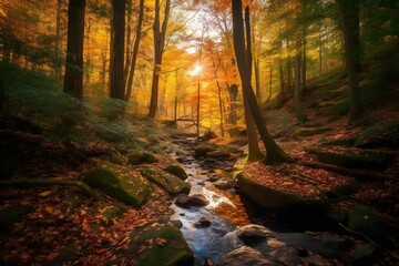 Obraz premium AI generated illustration of a beautiful, tranquil scene of a natural stream