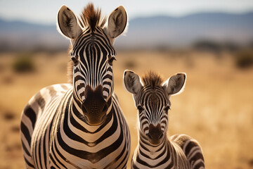 portrait of two zebras looking at the camera - Powered by Adobe