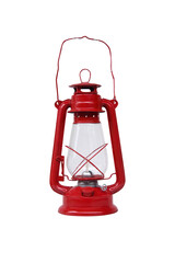 kerosene oil lantern orange red color isolated on white background , clipping path