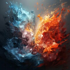 AI generated illustration of An abstract design of swirling fire and ice with a dark background