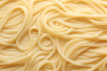 The close up detail of fresh cooked homemade strand pasta spaghetti texture as a background and wallpaper. Generative AI.