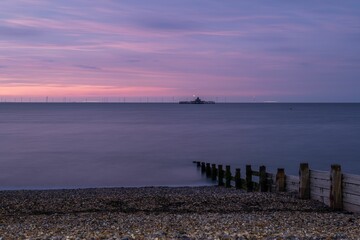 Beautiful purple pink sunset sky over Herne Bay, Kent, UK