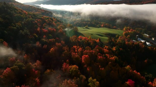 Speed Ramp Foggy autumn sunrise in the Catskills Mountains Upstate New York