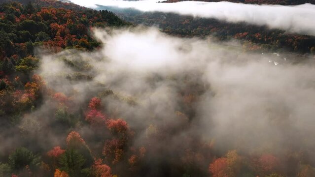 Hyperlapse Foggy autumn sunrise in the Catskills Mountains Upstate New York